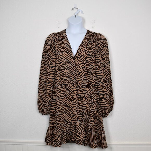 Banana Republic Zebra Dress Mini Sz L Elastic Waist Neutral Safari Animal - Picture 1 of 16